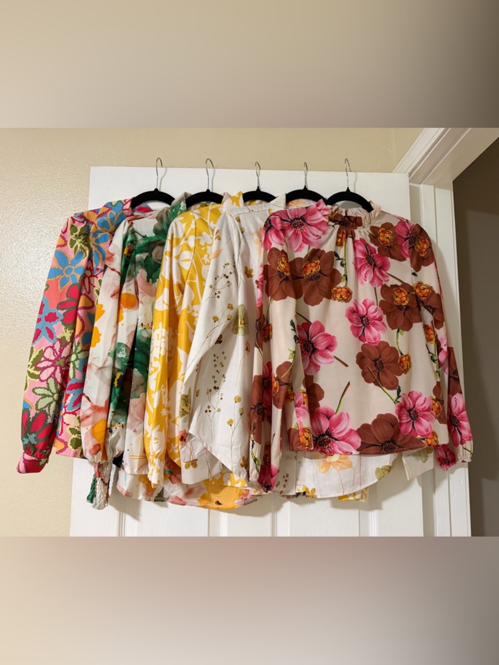 SHEIN Floral Long Sleeve Blouse - Pink, Brown, Yellow, Green, White